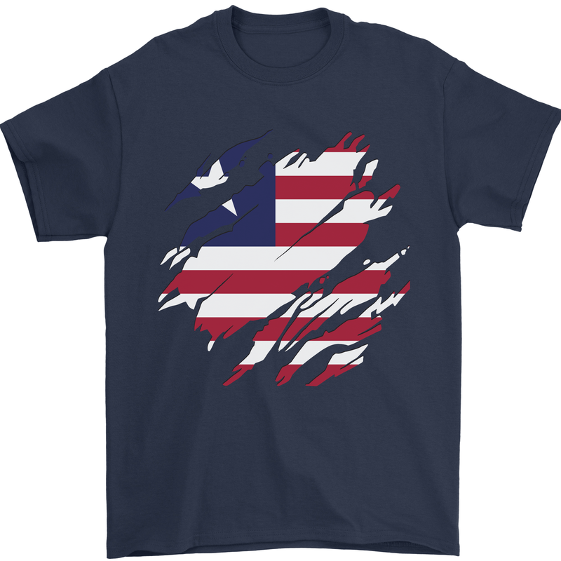 Torn Liberia Flag Liberian Day Football Mens T-Shirt 100% Cotton Navy Blue