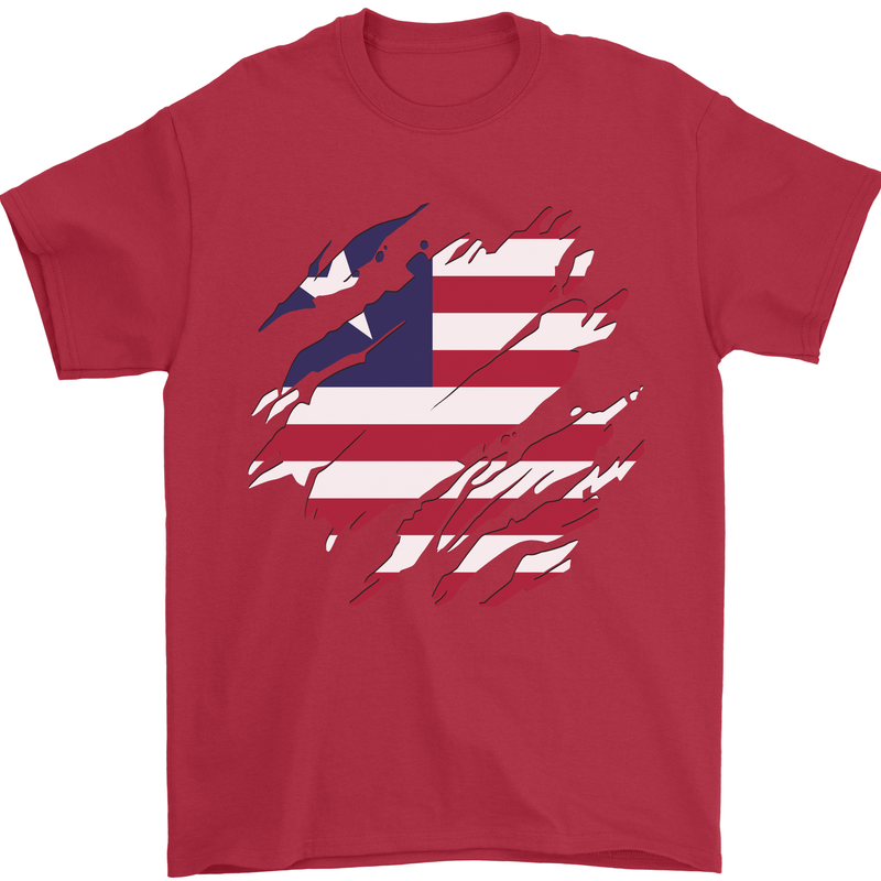 Torn Liberia Flag Liberian Day Football Mens T-Shirt 100% Cotton Red