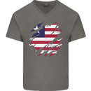 Torn Liberia Flag Liberian Day Football Mens V-Neck Cotton T-Shirt Charcoal