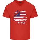 Torn Liberia Flag Liberian Day Football Mens V-Neck Cotton T-Shirt Red