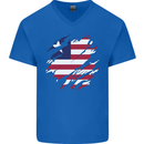 Torn Liberia Flag Liberian Day Football Mens V-Neck Cotton T-Shirt Royal Blue