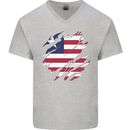 Torn Liberia Flag Liberian Day Football Mens V-Neck Cotton T-Shirt Sports Grey