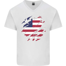 Torn Liberia Flag Liberian Day Football Mens V-Neck Cotton T-Shirt White