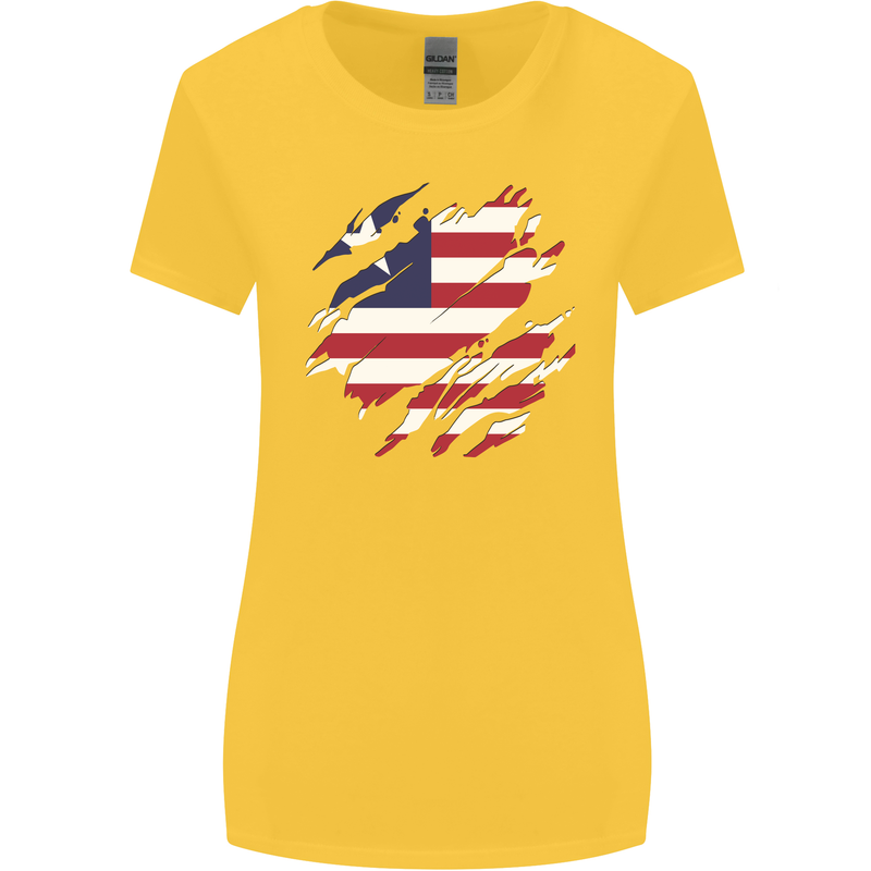 Torn Liberia Flag Liberian Day Football Womens Wider Cut T-Shirt Yellow