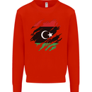 Torn Libya Flag Libyan Day Football Kids Sweatshirt Jumper Bright Red