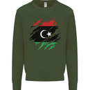 Torn Libya Flag Libyan Day Football Kids Sweatshirt Jumper Forest Green