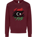 Torn Libya Flag Libyan Day Football Kids Sweatshirt Jumper Maroon