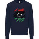 Torn Libya Flag Libyan Day Football Kids Sweatshirt Jumper Navy Blue