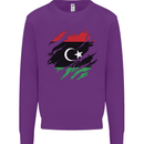 Torn Libya Flag Libyan Day Football Kids Sweatshirt Jumper Purple