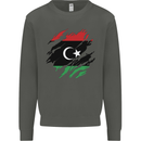 Torn Libya Flag Libyan Day Football Kids Sweatshirt Jumper Storm Grey
