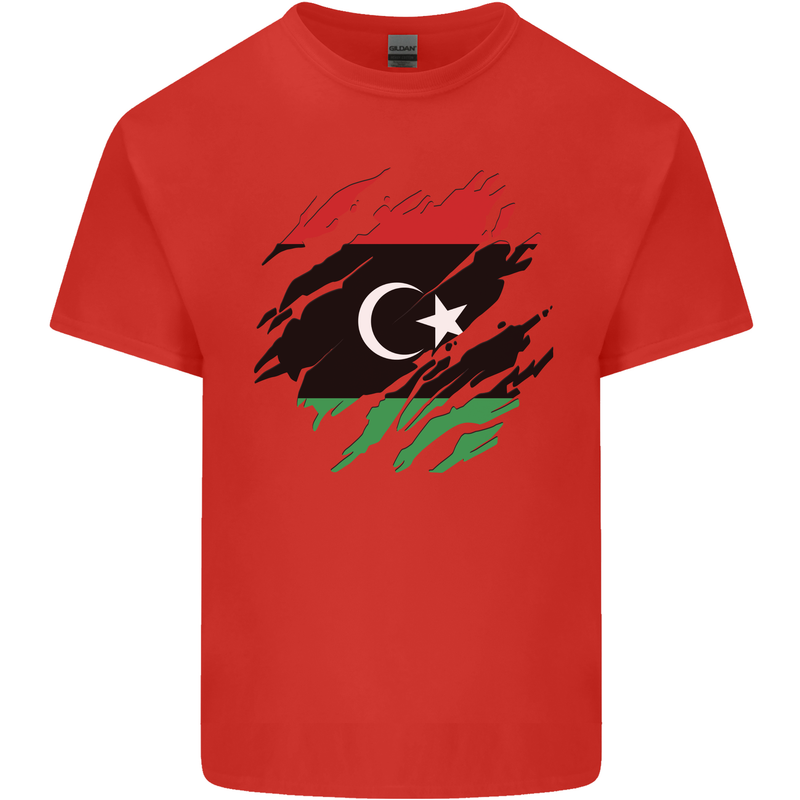Torn Libya Flag Libyan Day Football Kids T-Shirt Childrens Red