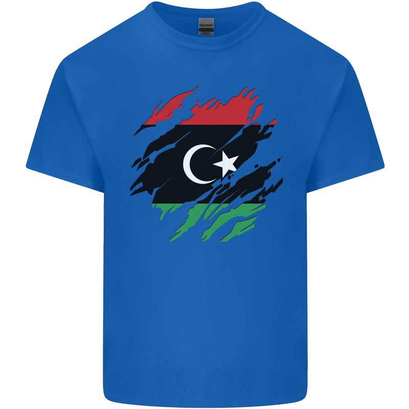 Torn Libya Flag Libyan Day Football Kids T-Shirt Childrens Royal Blue