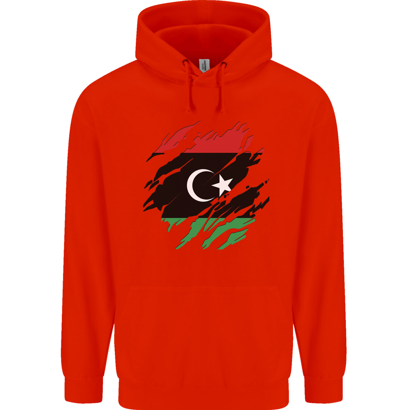 Torn Libya Flag Libyan Day Football Mens 80% Cotton Hoodie Bright Red