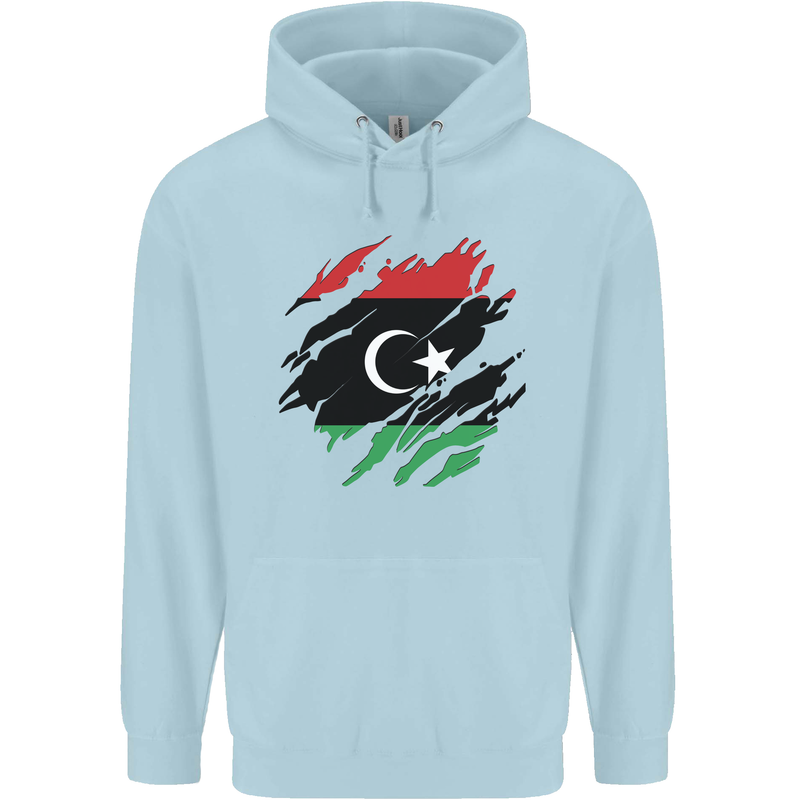 Torn Libya Flag Libyan Day Football Mens 80% Cotton Hoodie Light Blue
