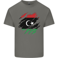 Torn Libya Flag Libyan Day Football Mens Cotton T-Shirt Tee Top Charcoal