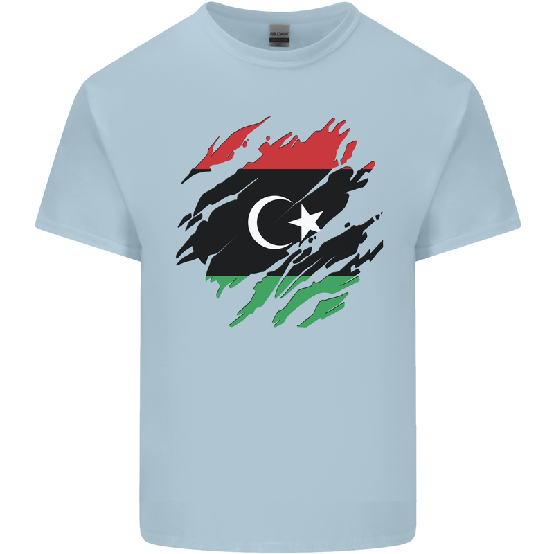 Torn Libya Flag Libyan Day Football Mens Cotton T-Shirt Tee Top Light Blue