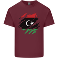 Torn Libya Flag Libyan Day Football Mens Cotton T-Shirt Tee Top Maroon