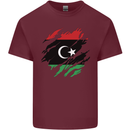 Torn Libya Flag Libyan Day Football Mens Cotton T-Shirt Tee Top Maroon