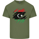 Torn Libya Flag Libyan Day Football Mens Cotton T-Shirt Tee Top Military Green