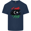 Torn Libya Flag Libyan Day Football Mens Cotton T-Shirt Tee Top Navy Blue