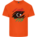 Torn Libya Flag Libyan Day Football Mens Cotton T-Shirt Tee Top Orange