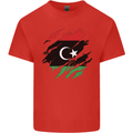 Torn Libya Flag Libyan Day Football Mens Cotton T-Shirt Tee Top Red