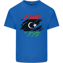 Torn Libya Flag Libyan Day Football Mens Cotton T-Shirt Tee Top Royal Blue