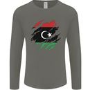 Torn Libya Flag Libyan Day Football Mens Long Sleeve T-Shirt Charcoal