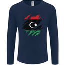 Torn Libya Flag Libyan Day Football Mens Long Sleeve T-Shirt Navy Blue