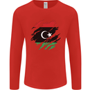 Torn Libya Flag Libyan Day Football Mens Long Sleeve T-Shirt Red