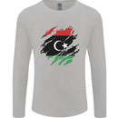 Torn Libya Flag Libyan Day Football Mens Long Sleeve T-Shirt Sports Grey