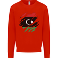 Torn Libya Flag Libyan Day Football Mens Sweatshirt Jumper Bright Red