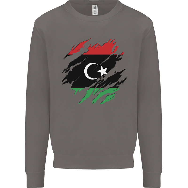 Torn Libya Flag Libyan Day Football Mens Sweatshirt Jumper Charcoal