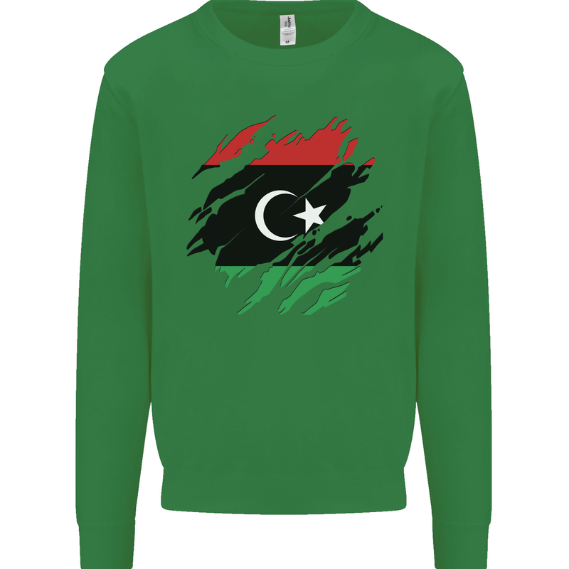 Torn Libya Flag Libyan Day Football Mens Sweatshirt Jumper Irish Green