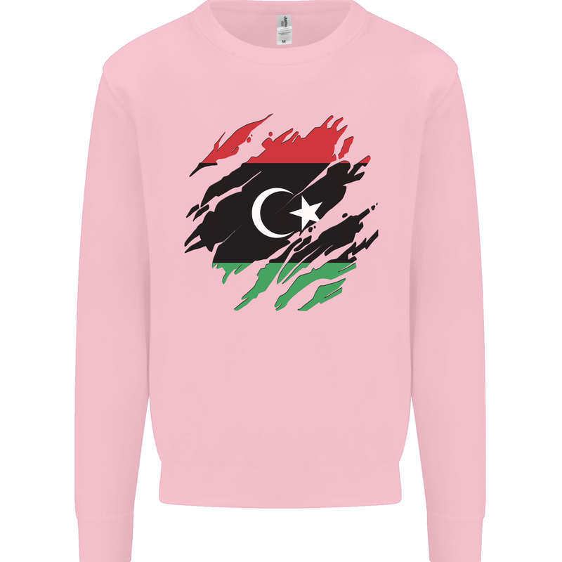 Torn Libya Flag Libyan Day Football Mens Sweatshirt Jumper Light Pink