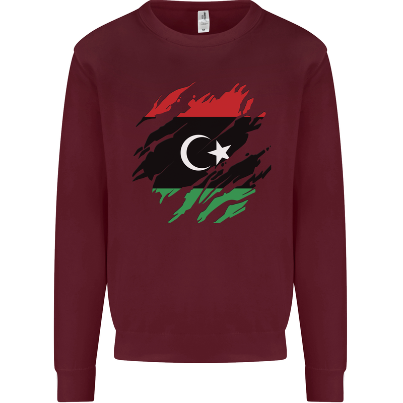 Torn Libya Flag Libyan Day Football Mens Sweatshirt Jumper Maroon