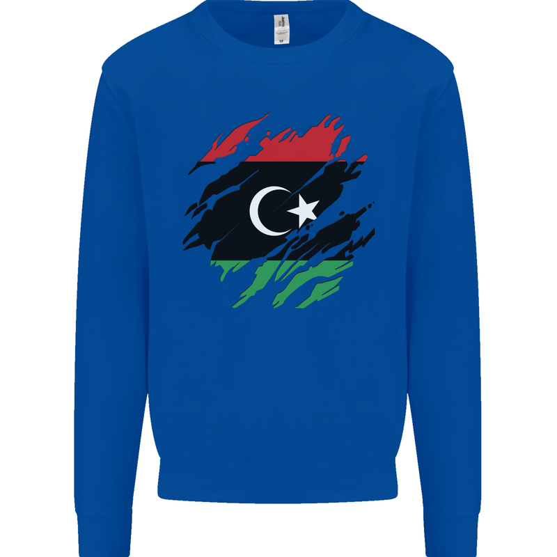 Torn Libya Flag Libyan Day Football Mens Sweatshirt Jumper Royal Blue