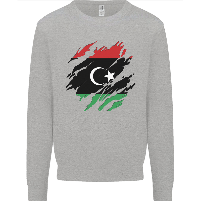 Torn Libya Flag Libyan Day Football Mens Sweatshirt Jumper Sports Grey