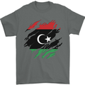 Torn Libya Flag Libyan Day Football Mens T-Shirt 100% Cotton Charcoal
