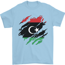 Torn Libya Flag Libyan Day Football Mens T-Shirt 100% Cotton Light Blue