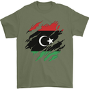 Torn Libya Flag Libyan Day Football Mens T-Shirt 100% Cotton Military Green