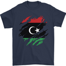 Torn Libya Flag Libyan Day Football Mens T-Shirt 100% Cotton Navy Blue