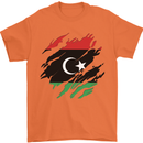 Torn Libya Flag Libyan Day Football Mens T-Shirt 100% Cotton Orange