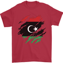 Torn Libya Flag Libyan Day Football Mens T-Shirt 100% Cotton Red