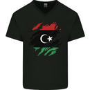 Torn Libya Flag Libyan Day Football Mens V-Neck Cotton T-Shirt Black