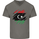 Torn Libya Flag Libyan Day Football Mens V-Neck Cotton T-Shirt Charcoal