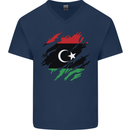 Torn Libya Flag Libyan Day Football Mens V-Neck Cotton T-Shirt Navy Blue