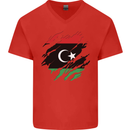 Torn Libya Flag Libyan Day Football Mens V-Neck Cotton T-Shirt Red