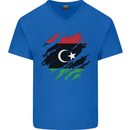 Torn Libya Flag Libyan Day Football Mens V-Neck Cotton T-Shirt Royal Blue