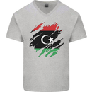 Torn Libya Flag Libyan Day Football Mens V-Neck Cotton T-Shirt Sports Grey